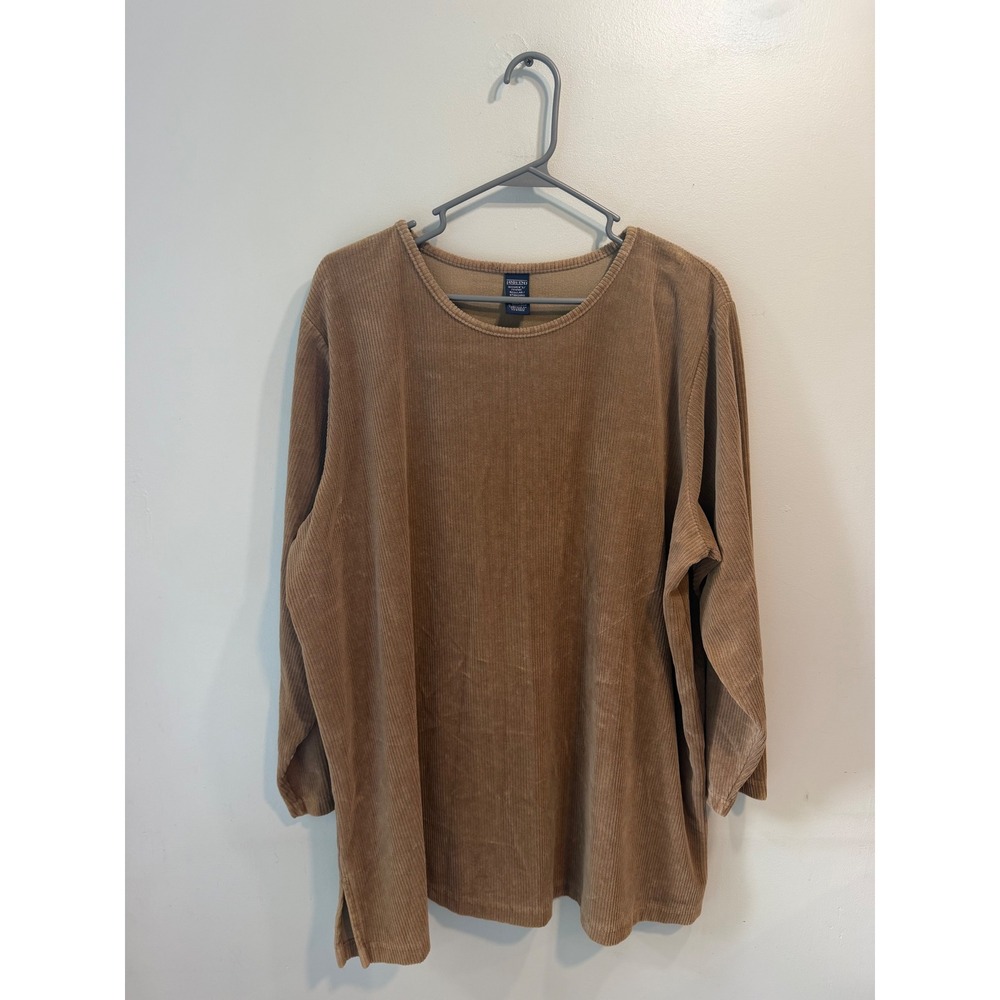 Lands End Womens 2X Corduroy Knit Tunic Top Tan Brown Long Sleeve RN 62830